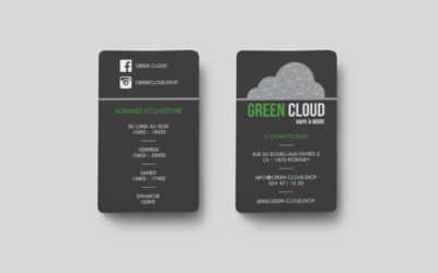 Création de beach-flag et impression de cartes de visite pour Green Cloud
