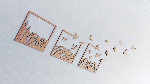 Tableau design tryptique en bois découpe et gravure laser